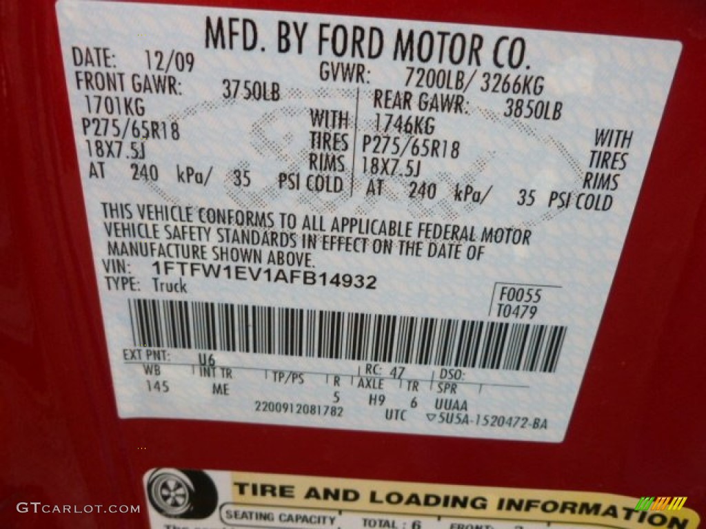 2010 F150 Color Code U6 for Red Candy Metallic Photo #60310661