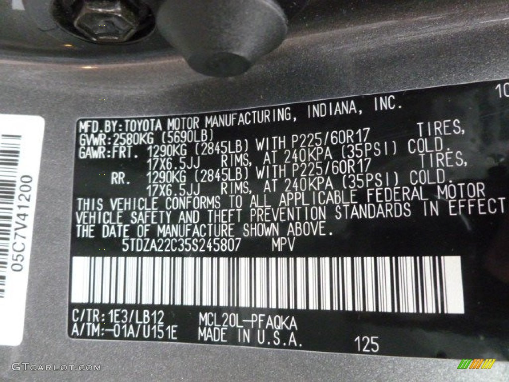 2005 Sienna Color Code 1E3 for Phantom Gray Pearl Photo #60311492
