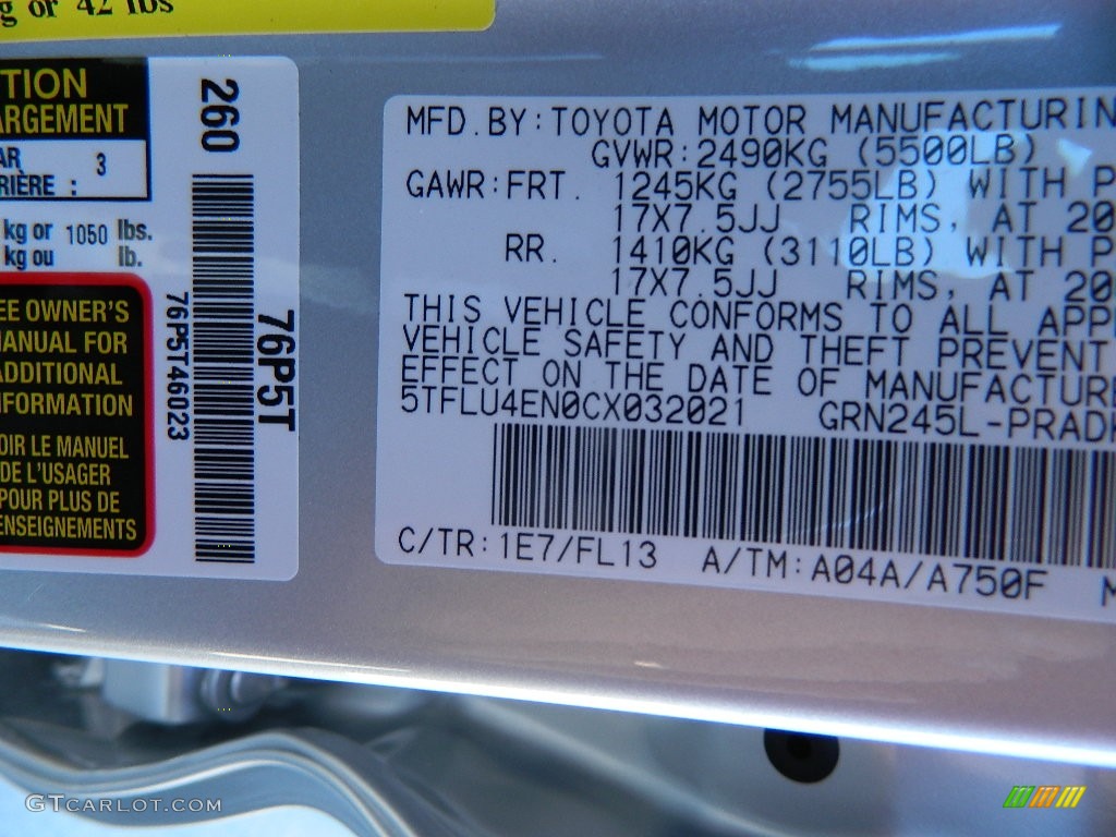2012 Tacoma Color Code 1E7 for Silver Streak Mica Photo #60316262