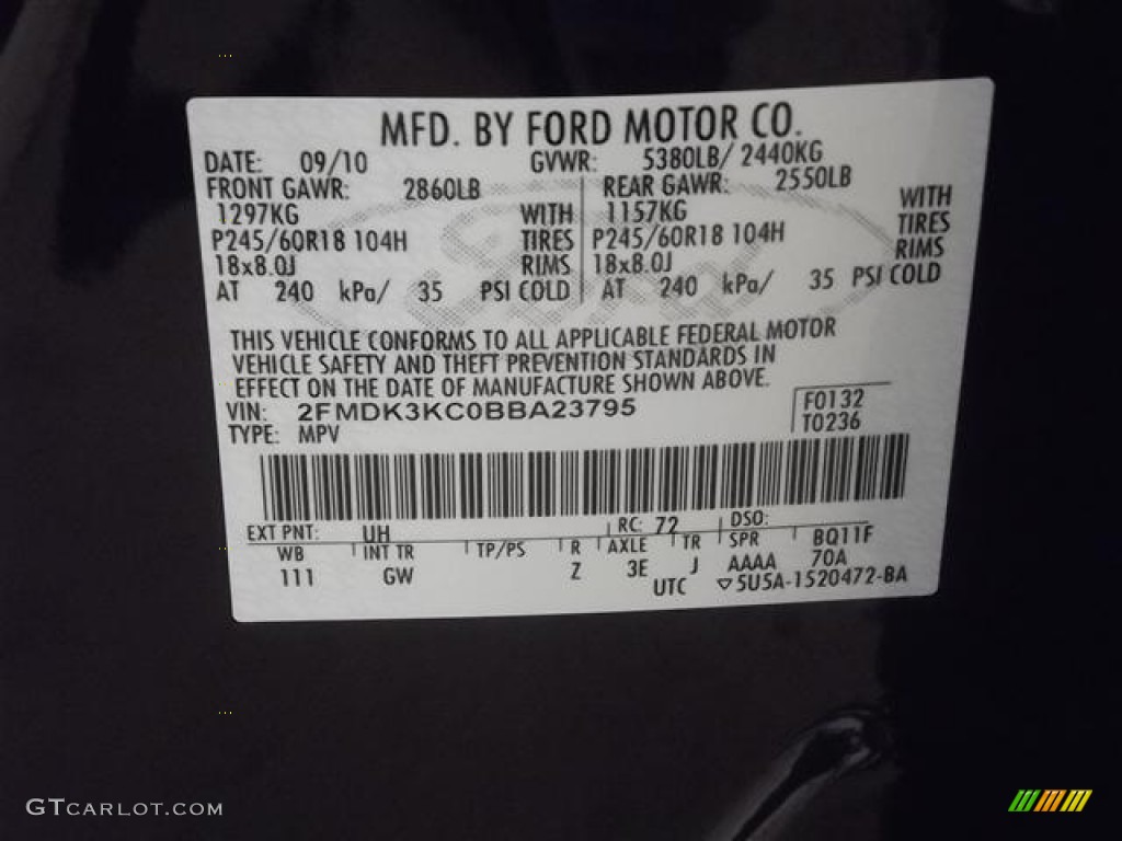 2011 Edge Color Code UH for Tuxedo Black Metallic Photo #60318575