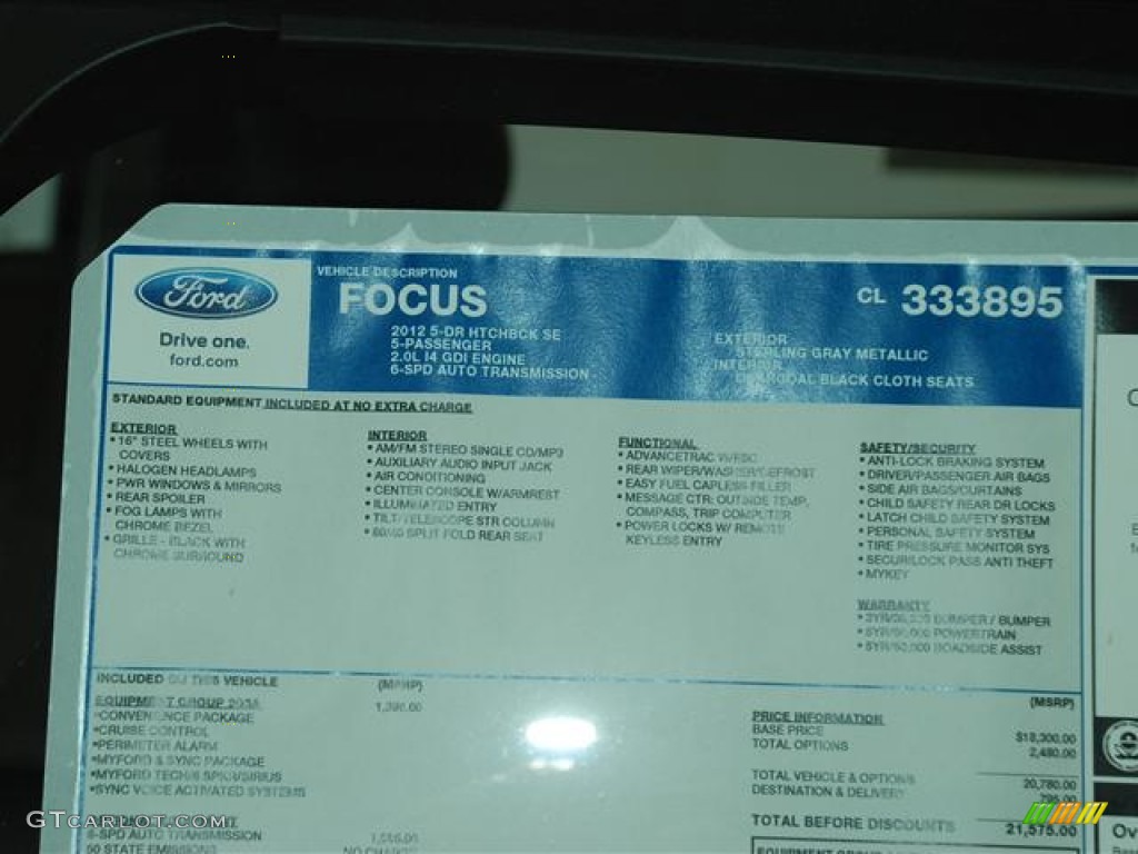2012 Focus SE 5-Door - Sterling Grey Metallic / Charcoal Black photo #19