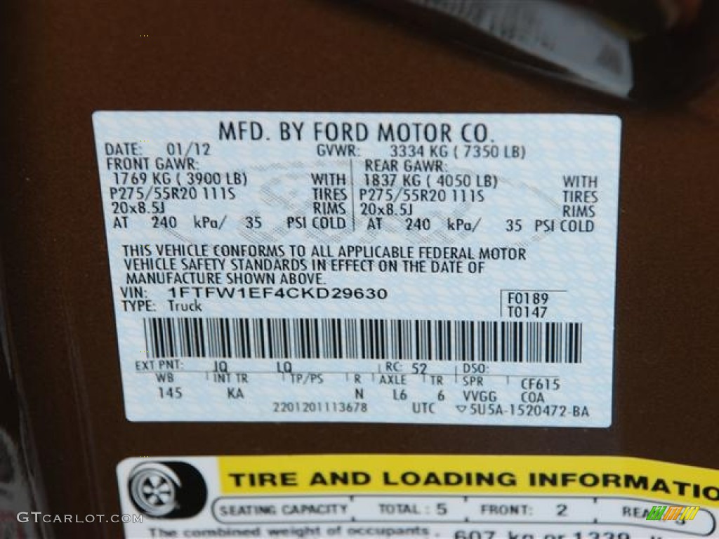 2012 F150 Color Code JQ for Golden Bronze Metallic Photo #60319277