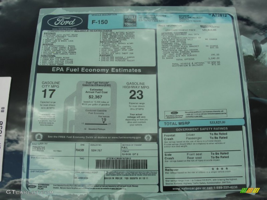 2011 Ford F150 XLT SuperCrew Window Sticker Photos