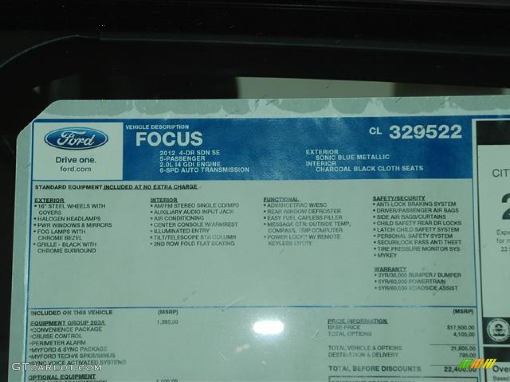 2012 Focus SE Sport Sedan - Sonic Blue Metallic / Two-Tone Sport photo #19
