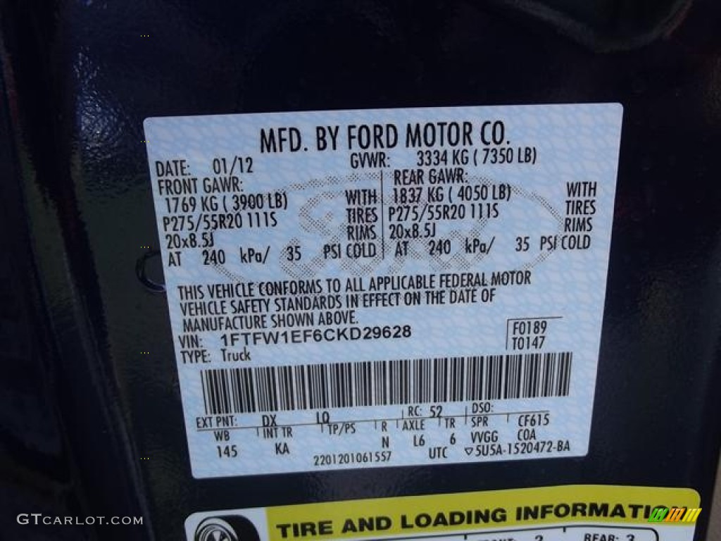 2012 F150 Color Code DX for Dark Blue Pearl Metallic Photo #60325256