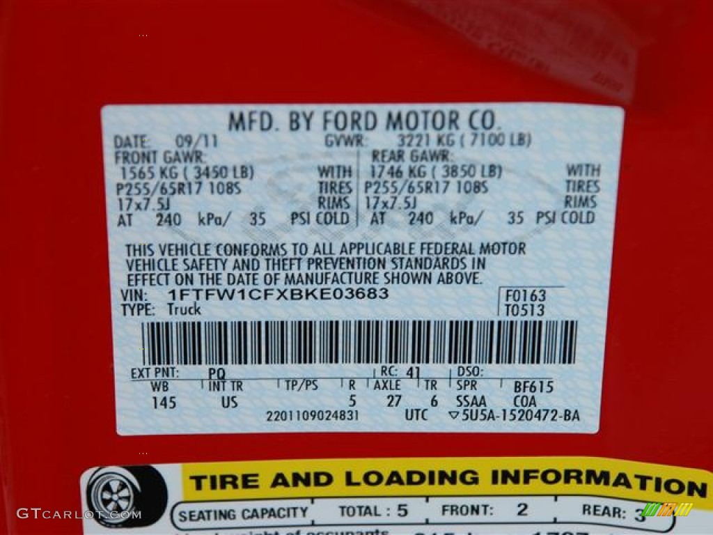 2011 F150 Color Code PQ for Race Red Photo #60326134