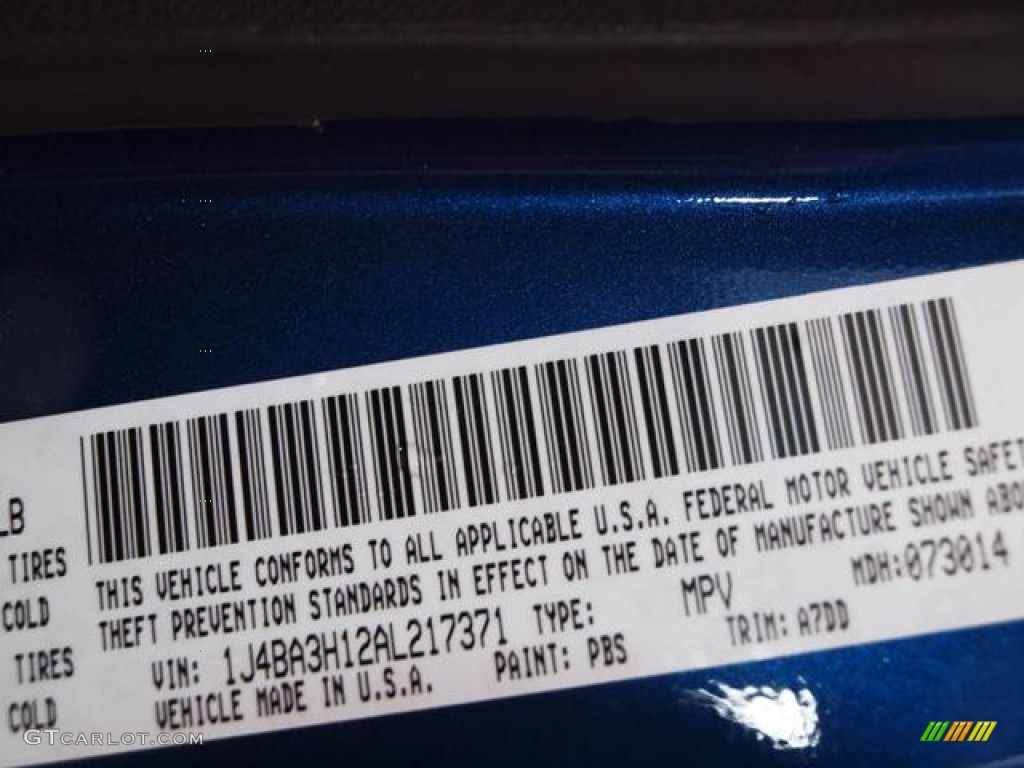 2010 Wrangler Unlimited Color Code PBS for Deep Water Blue Pearl Photo #60327455