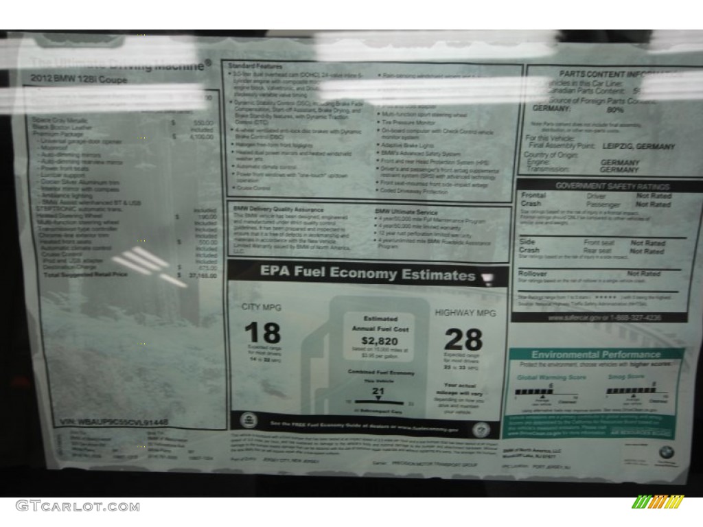 2012 1 Series 128i Coupe - Space Grey Metallic / Black photo #21