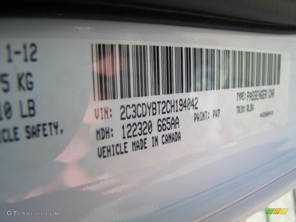 2012 Challenger Color Code PW7 for Bright White Photo #60329393