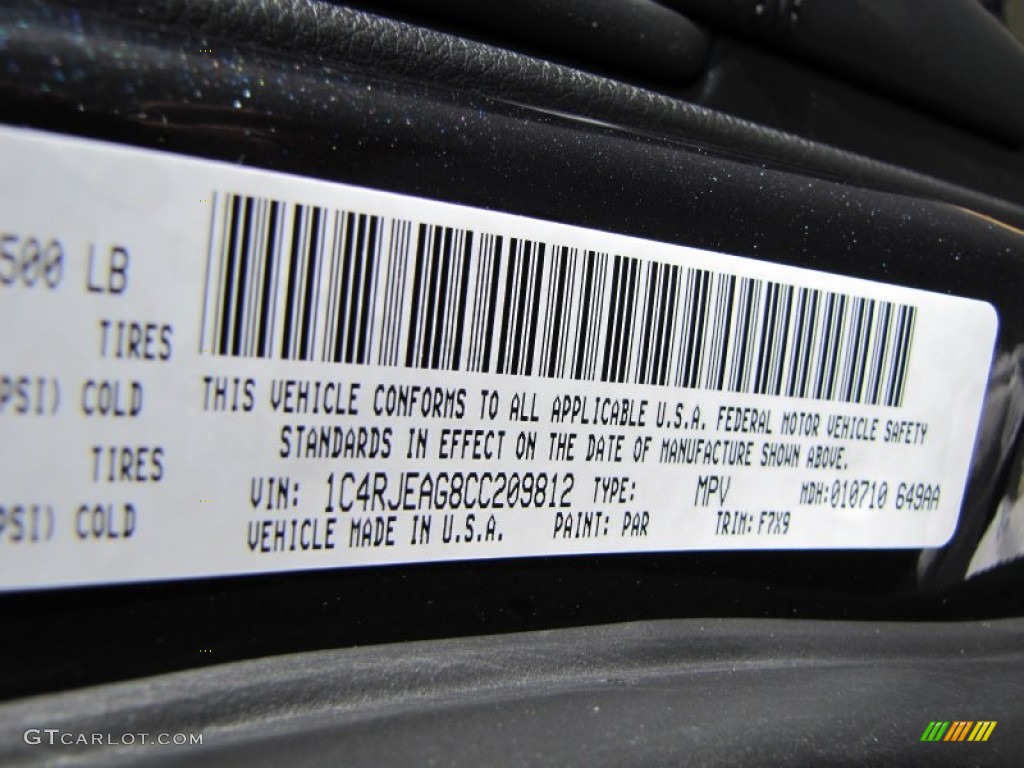 2012 Grand Cherokee Color Code PAR for Maximum Steel Metallic Photo #60330457