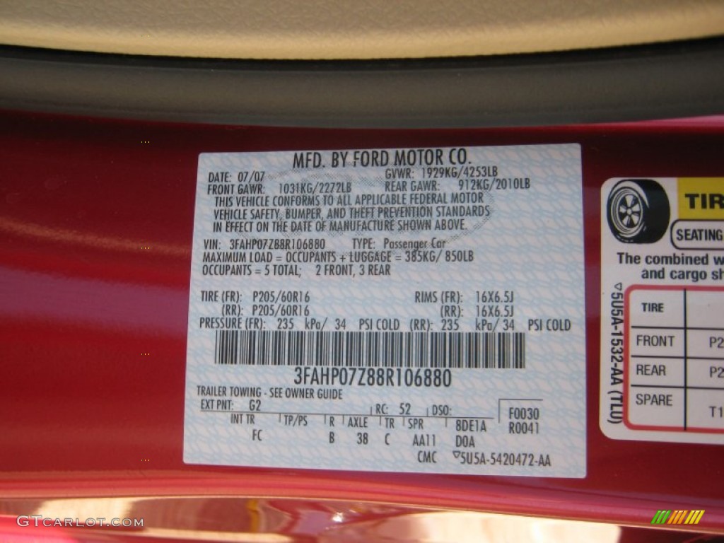 2008 Fusion Color Code G2 for Redfire Metallic Photo #60332261