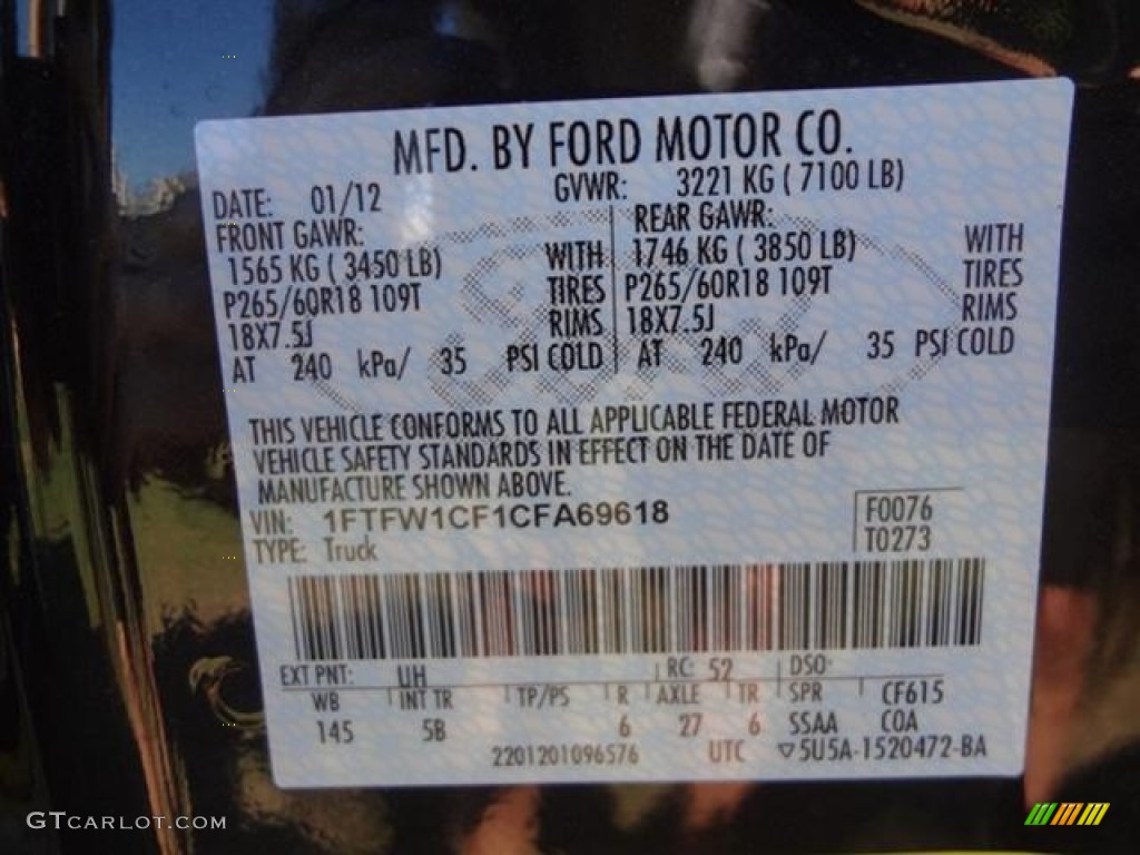 2012 F150 Color Code UH for Tuxedo Black Metallic Photo #60346787