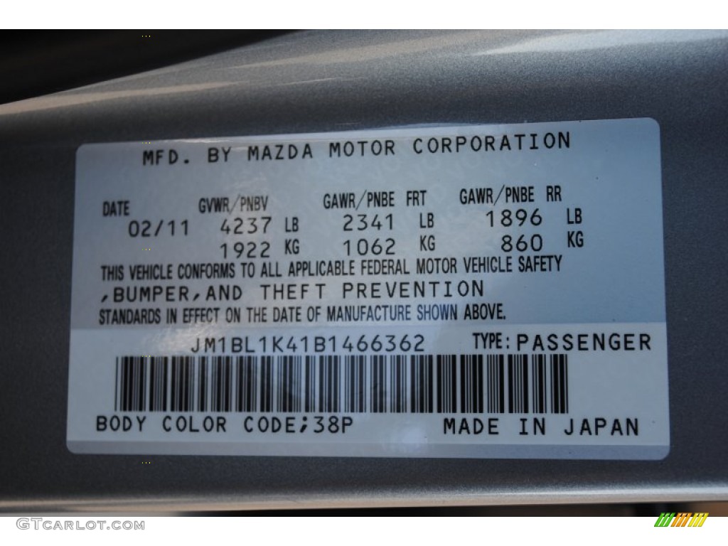 2011 MAZDA3 Color Code 38P for Liquid Silver Metallic Photo #60349142
