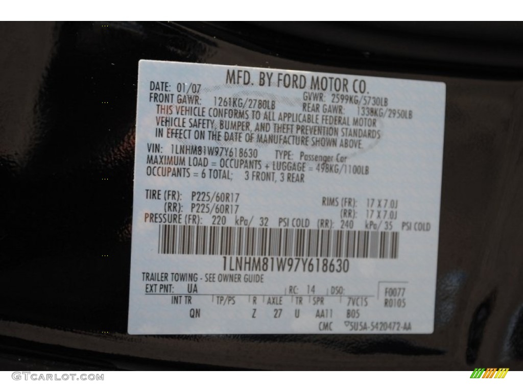 2007 Town Car Color Code UA for Black Photo #60349262