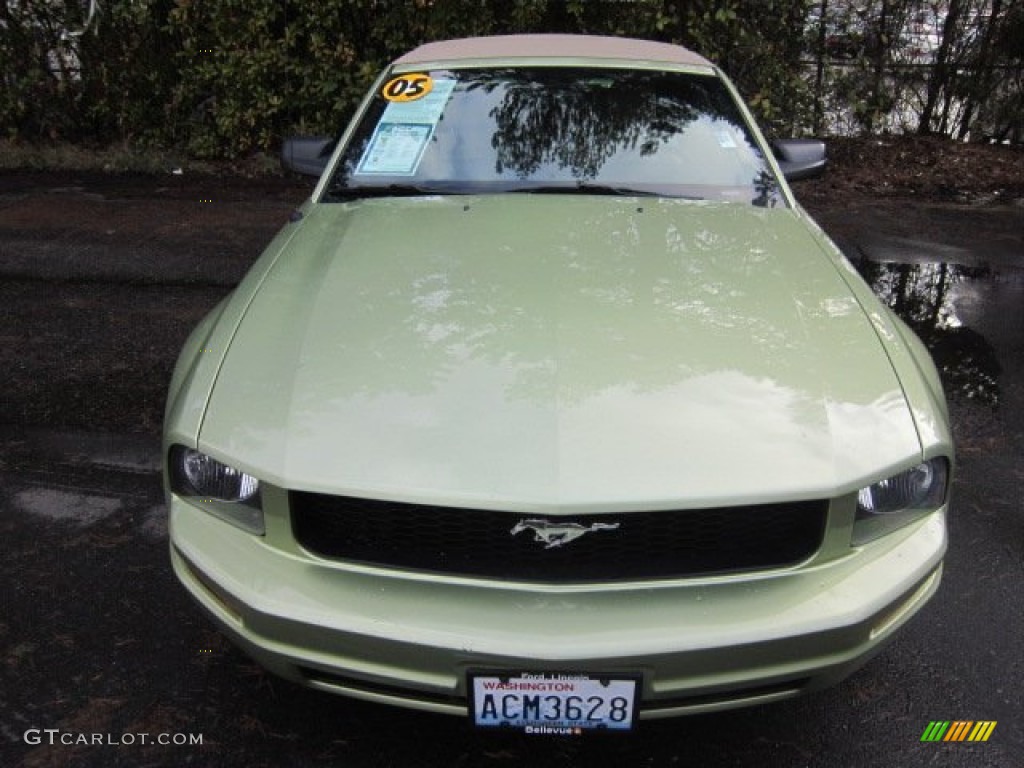 2005 Mustang V6 Deluxe Convertible - Legend Lime Metallic / Medium Parchment photo #2