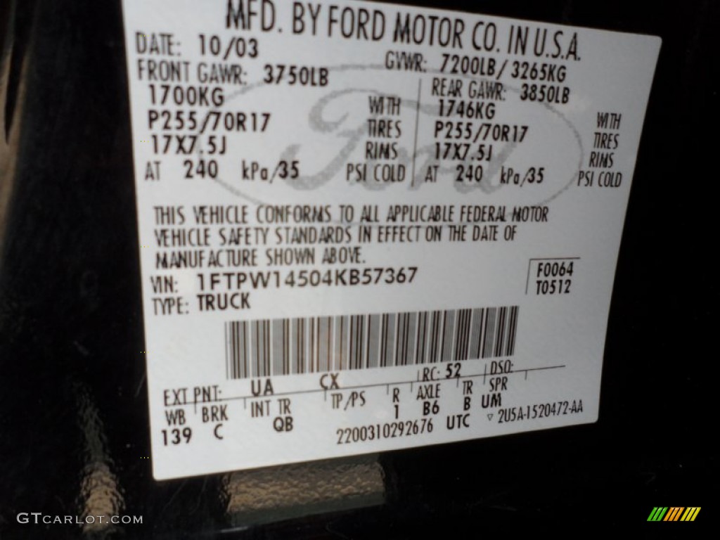 2004 F150 Color Code UA for Black Photo #60355107
