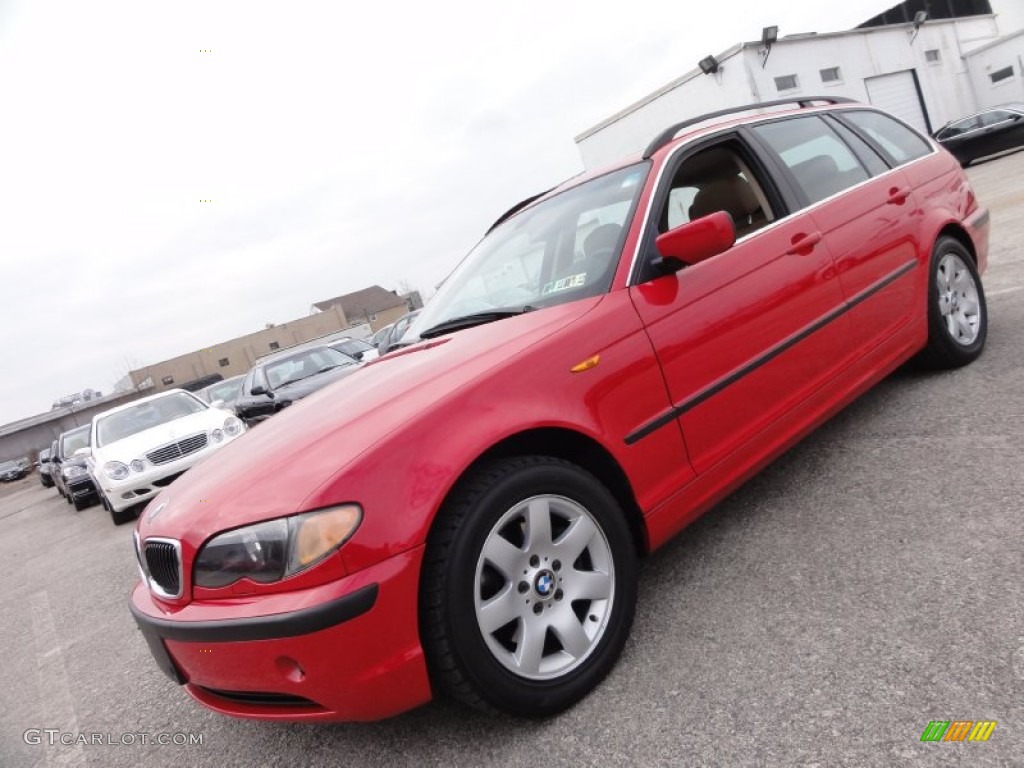 2005 3 Series 325xi Wagon - Electric Red / Natural Brown photo #2