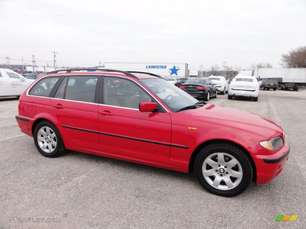 2005 3 Series 325xi Wagon - Electric Red / Natural Brown photo #6