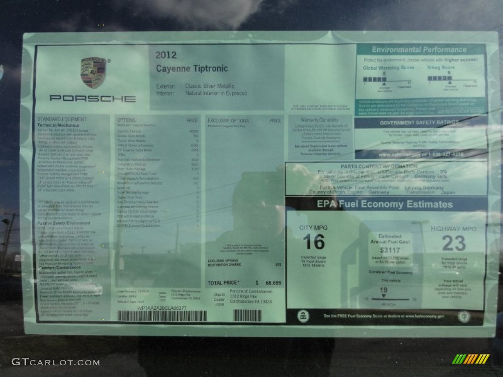 2012 Porsche Cayenne Standard Cayenne Model Window Sticker Photo #60359379