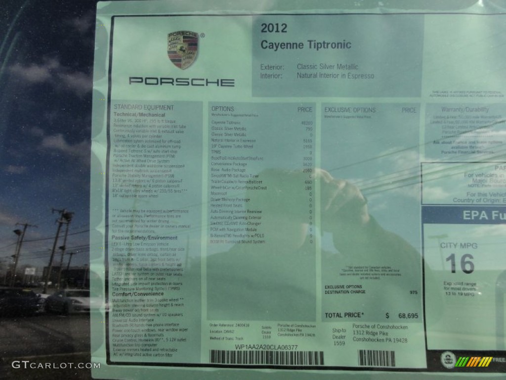 2012 Porsche Cayenne Standard Cayenne Model Window Sticker Photo #60359388
