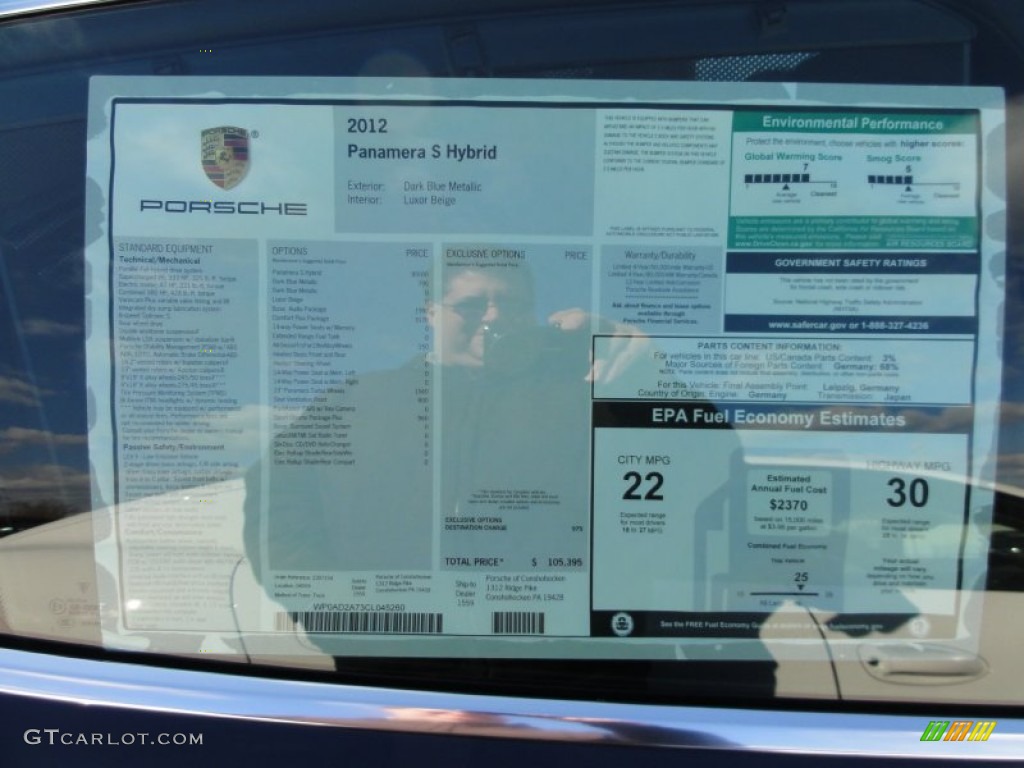 2012 Porsche Panamera S Hybrid Window Sticker Photo #60362340