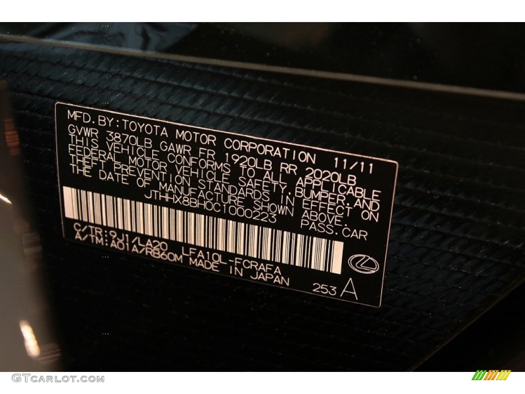 2012 LFA Color Code 9J1 for Brownstone Photo #60363038