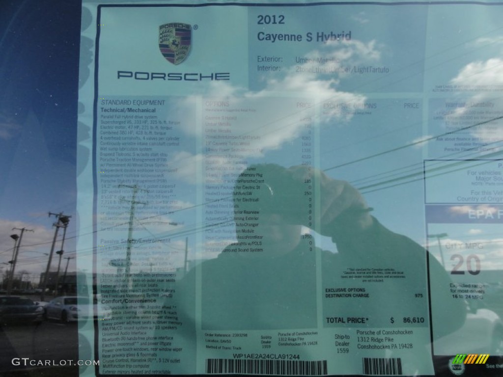 2012 Porsche Cayenne S Hybrid Window Sticker Photo #60363060