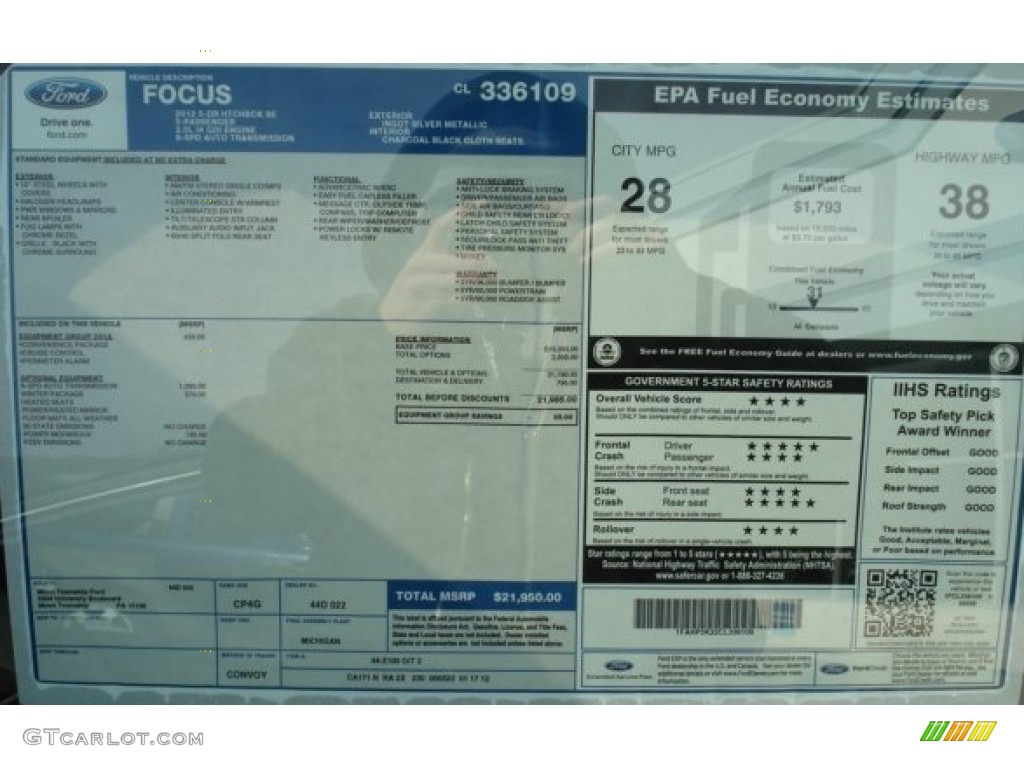 2012 Focus SE 5-Door - Ingot Silver Metallic / Charcoal Black photo #19