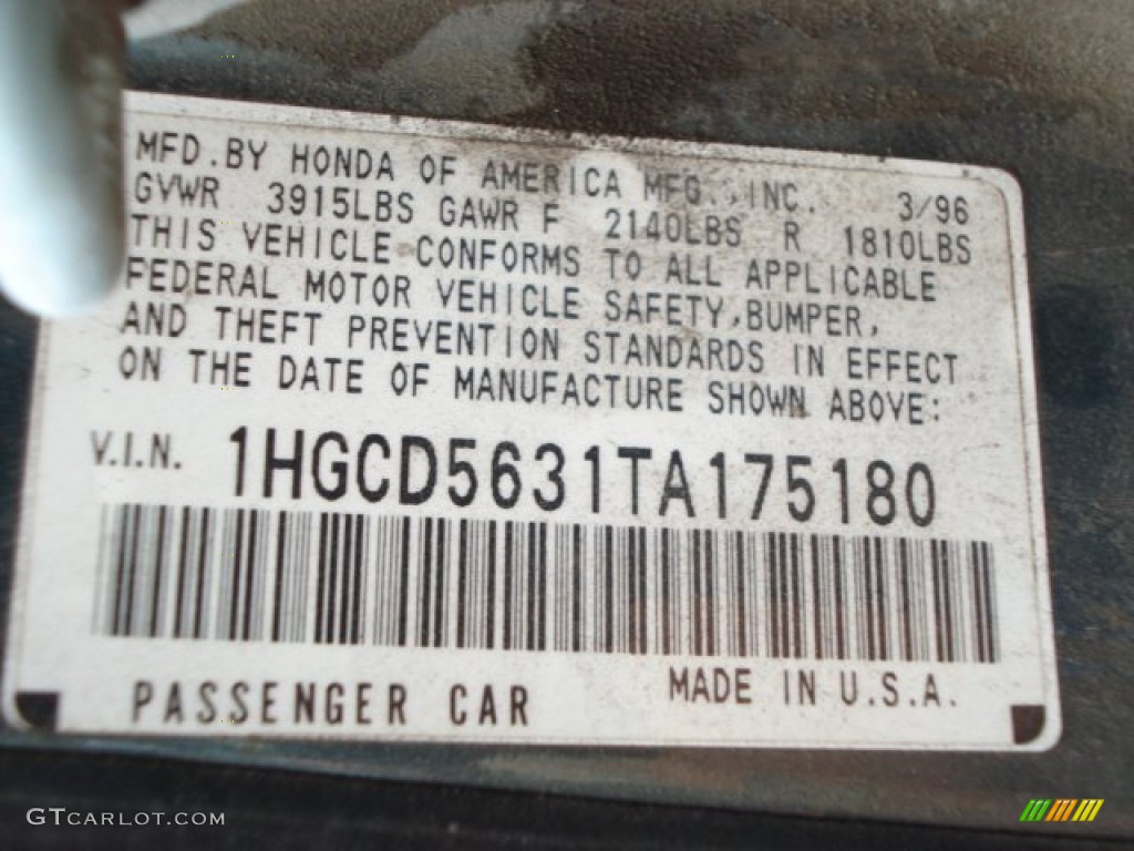 1996 Accord LX Sedan - Sage Green Metallic / Gray photo #15