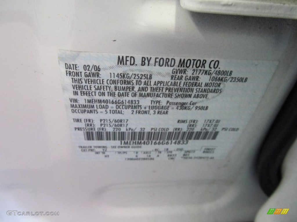 2006 Montego Color Code YZ for Oxford White Photo #60369657