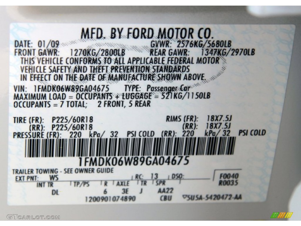 2009 Ford Taurus X Limited AWD Color Code Photos