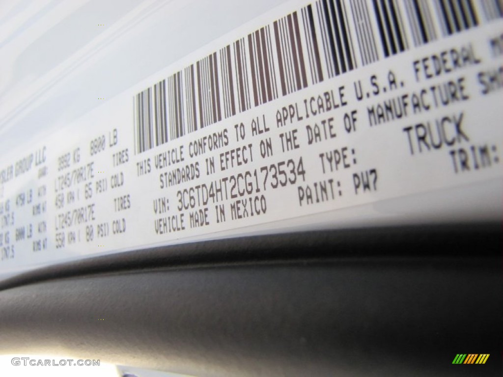 2012 Ram 2500 HD Color Code PW7 for Bright White Photo #60375582