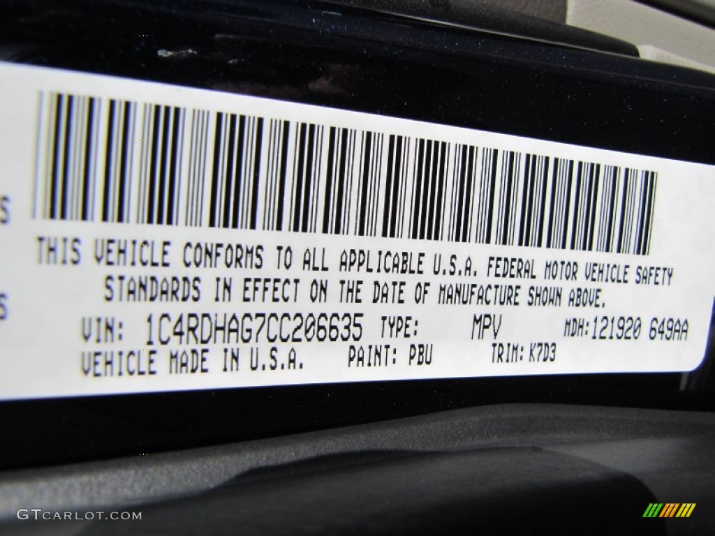 2012 Durango Color Code PBU for True Blue Pearl Photo #60375816