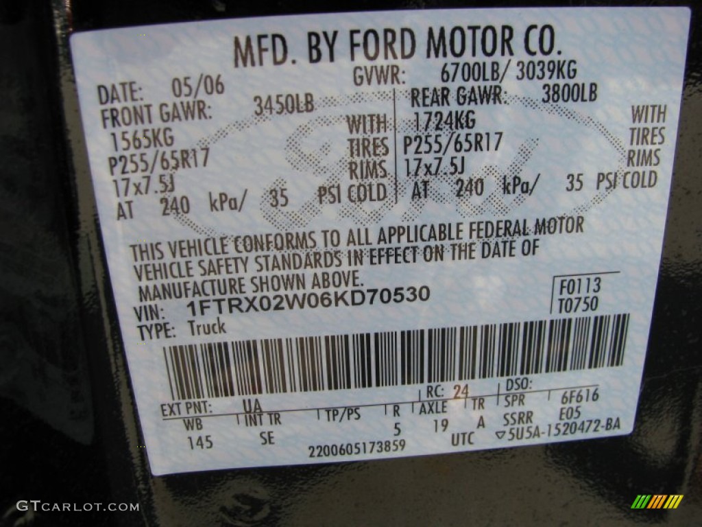 2006 Ford F150 XL SuperCab Color Code Photos