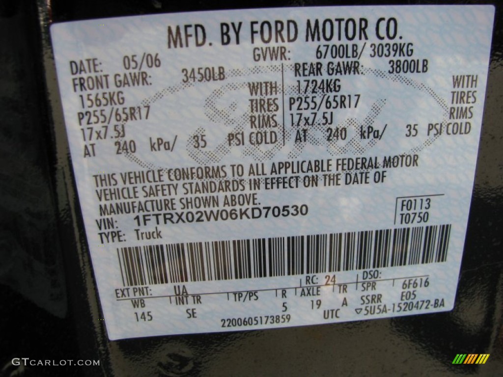 2006 F150 Color Code UA for Black Photo #60380248