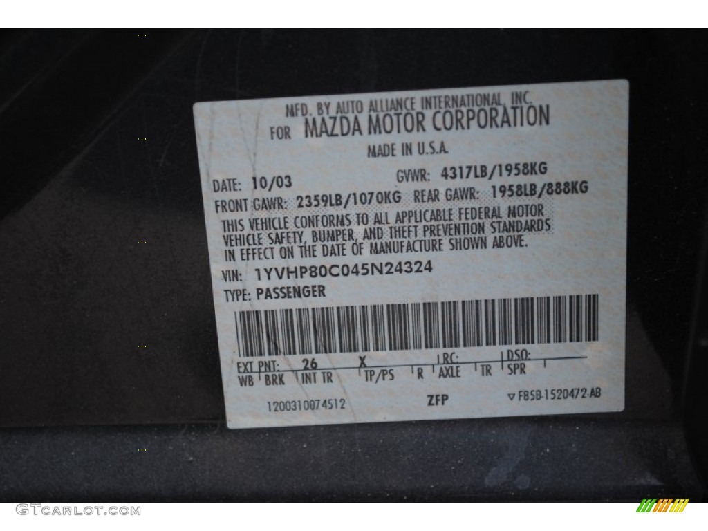 2004 MAZDA6 Color Code 26X for Steel Gray Metallic Photo #60381889