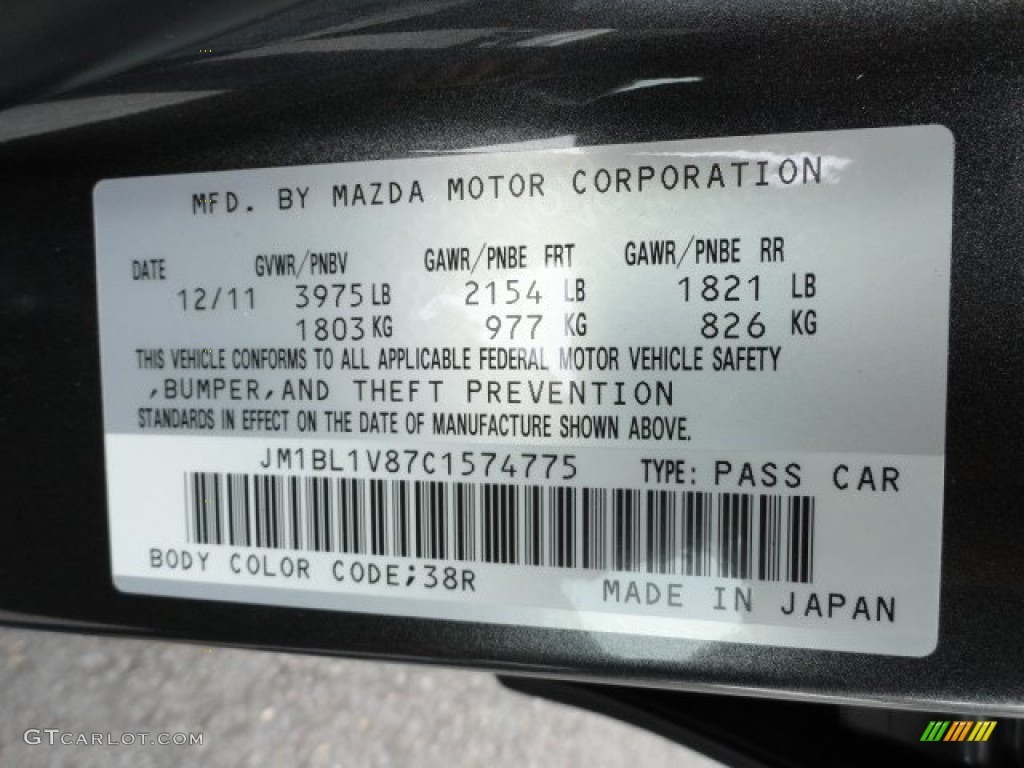 2012 MAZDA3 Color Code 38R for Graphite Mica Photo #60385870