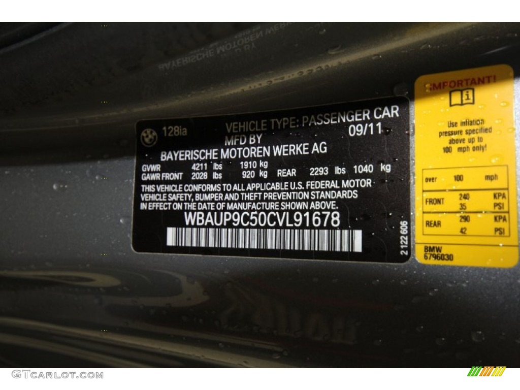 2012 1 Series 128i Coupe - Space Grey Metallic / Black photo #10