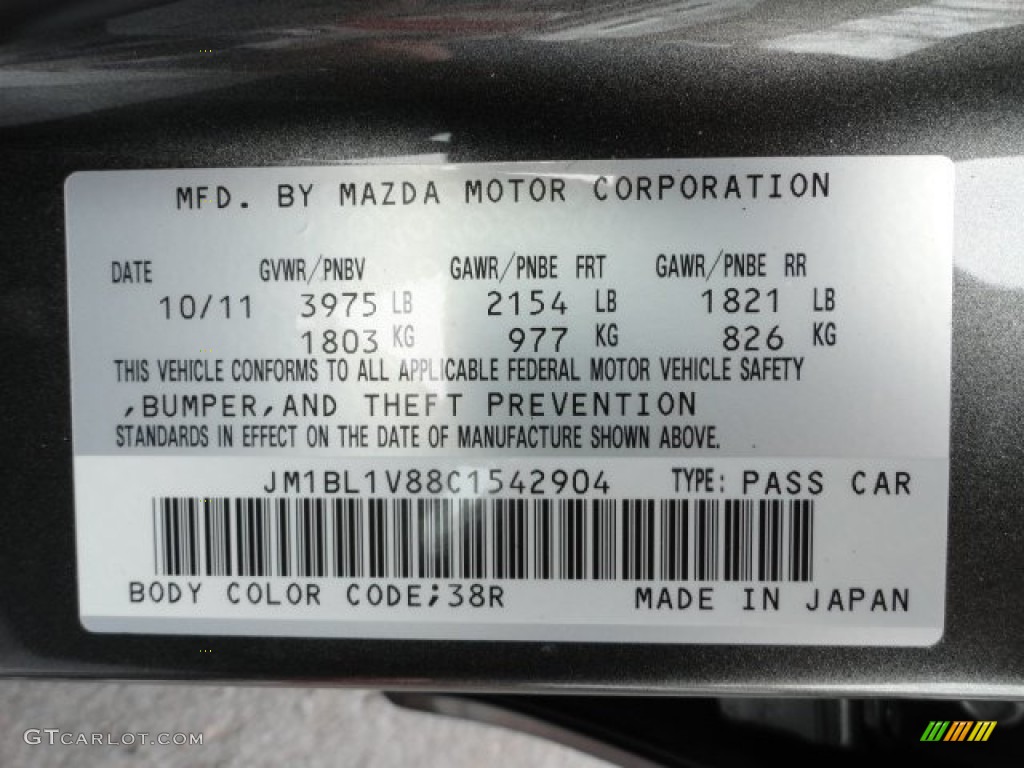 2012 MAZDA3 Color Code 38R for Graphite Mica Photo #60386050