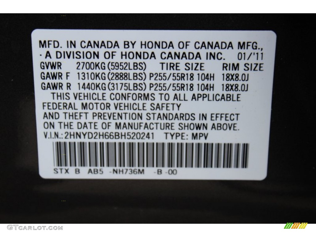 2011 MDX Color Code NH736M for Grigio Metallic Photo #60388690