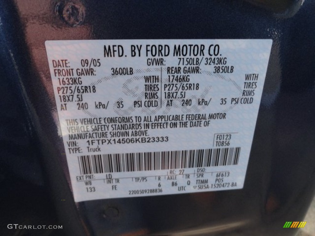 2006 F150 Color Code LD for Medium Wedgewood Blue Metallic Photo #60395066