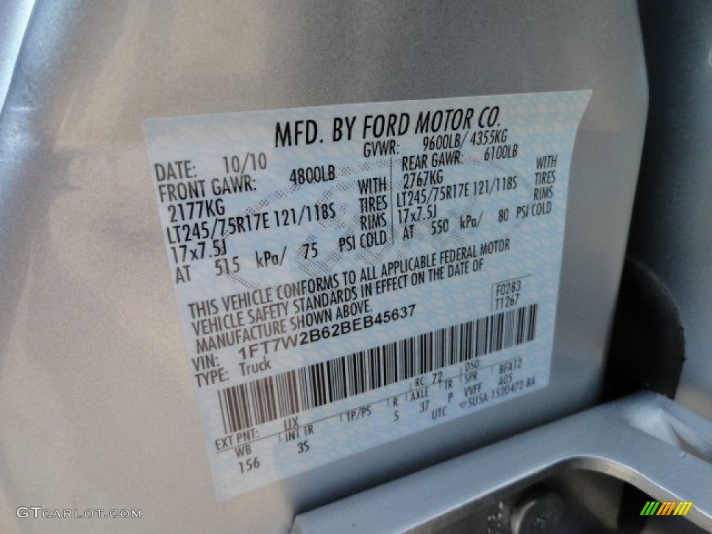 2011 F250 Super Duty Color Code UX for Ingot Silver Metallic Photo #60395945