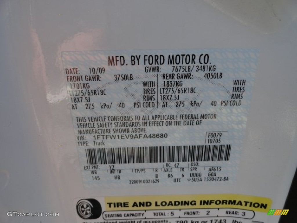 2010 F150 Color Code YZ for Oxford White Photo #60396278