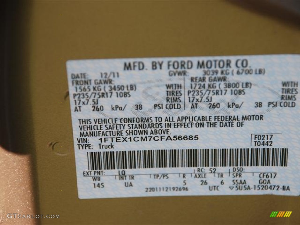 2012 F150 Color Code LQ for Pale Adobe Metallic Photo #60400055