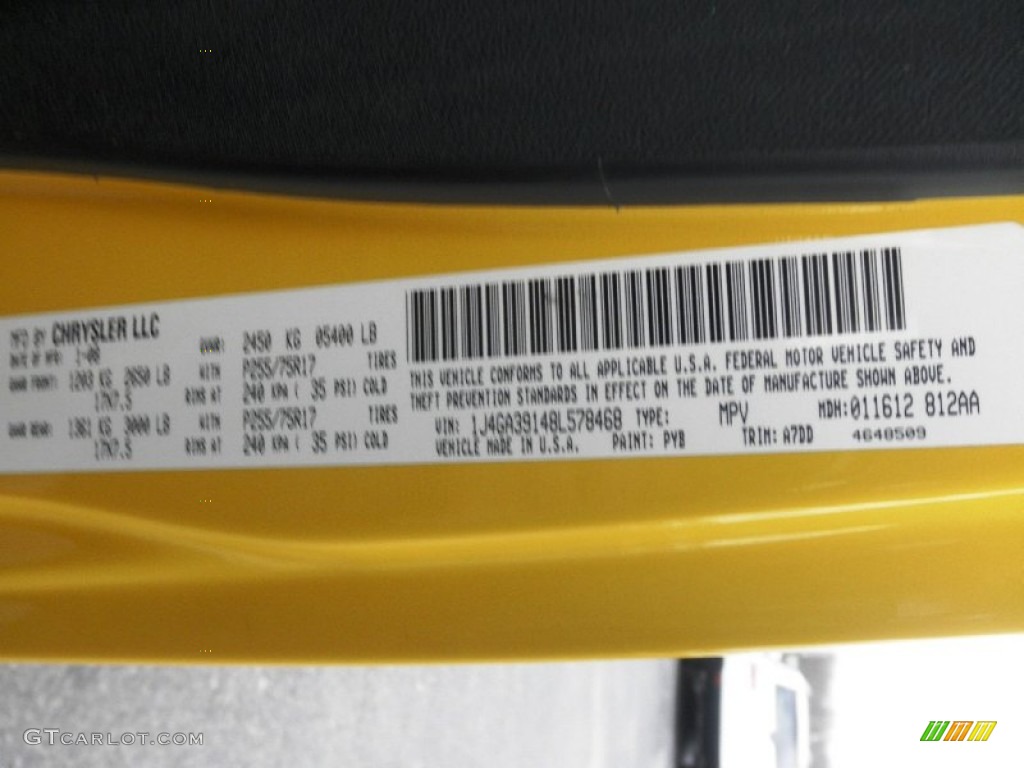 2008 Wrangler Unlimited Color Code PYB for Detonator Yellow Photo #60400283