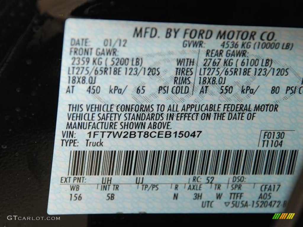 2012 F250 Super Duty Color Code UH for Tuxedo Black Metallic Photo #60401831