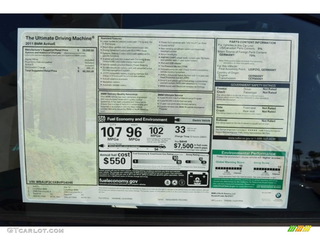 2011 BMW 1 Series ActiveE Window Sticker Photo #60404171
