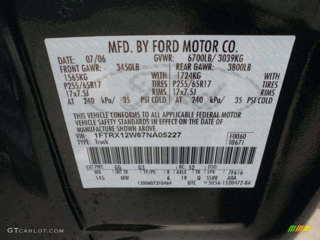 2007 F150 Color Code GG for Forest Green Metallic Photo #60404843