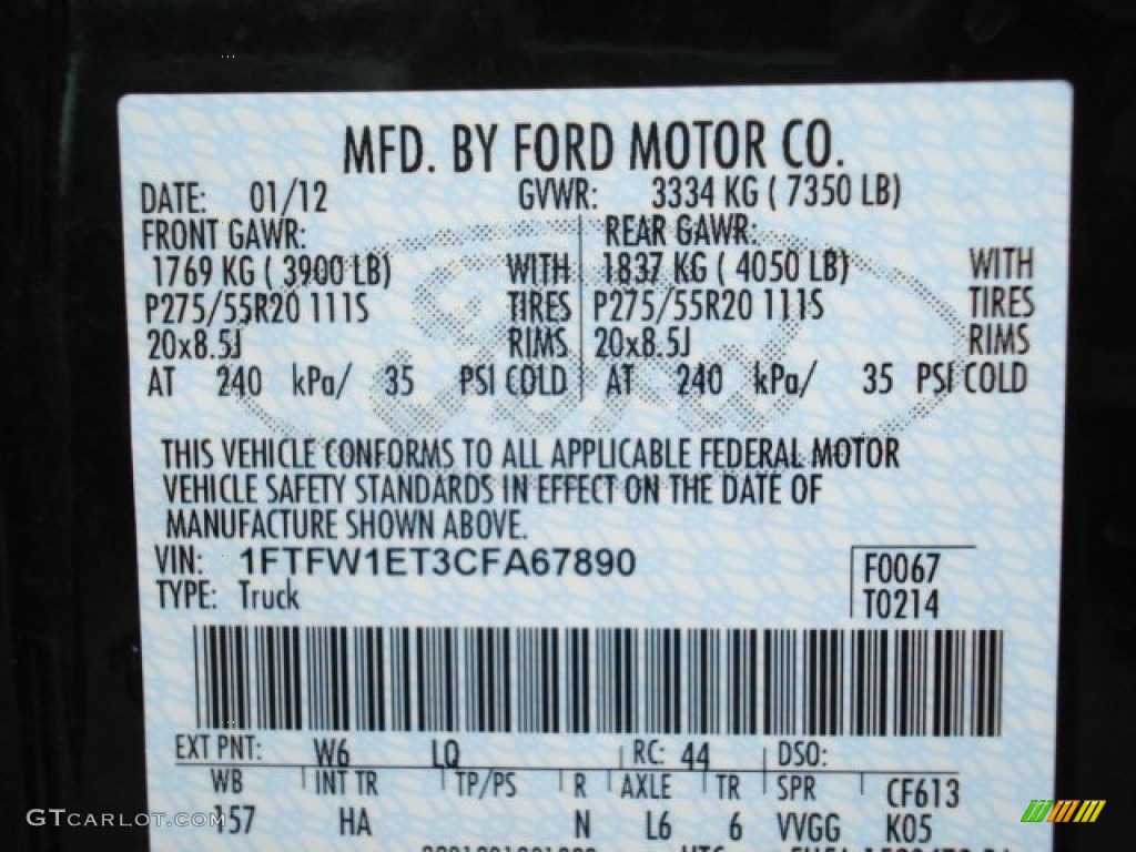 2012 F150 Color Code W6 for Green Gem Metallic Photo #60405791