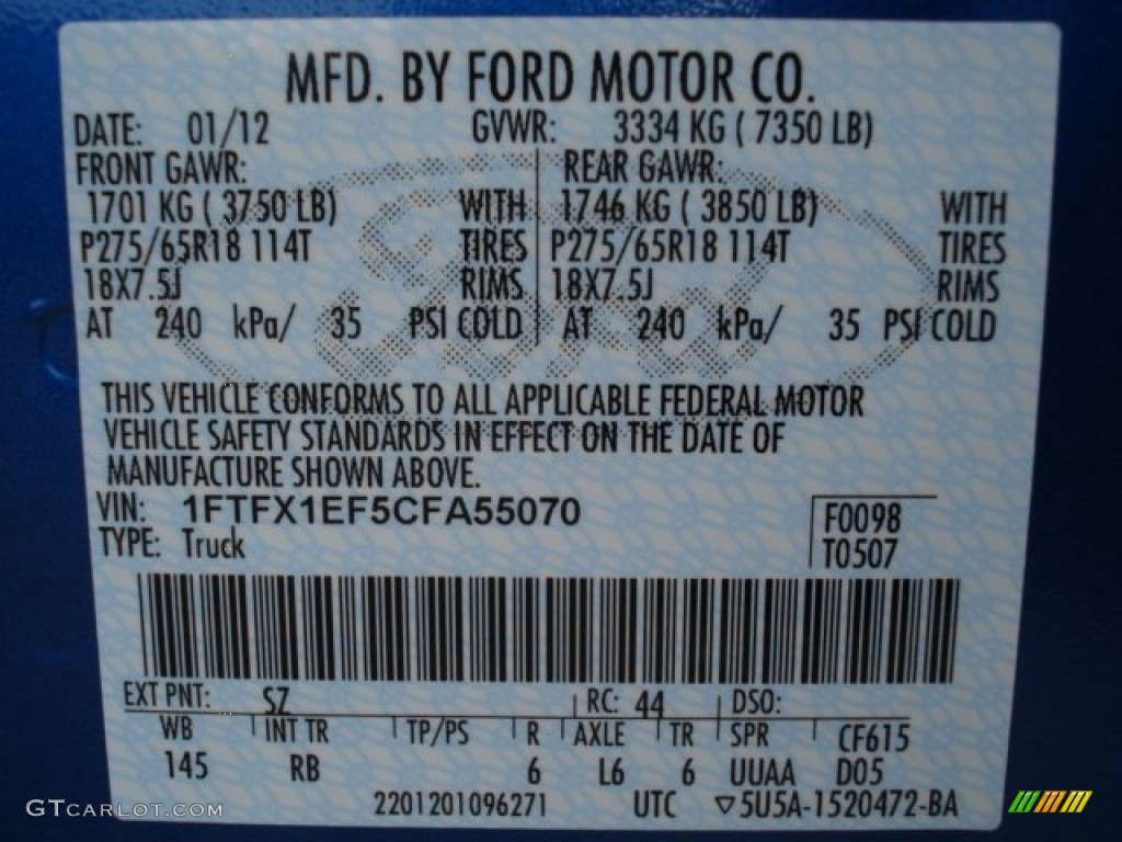 2012 F150 Color Code SZ for Blue Flame Metallic Photo #60406472